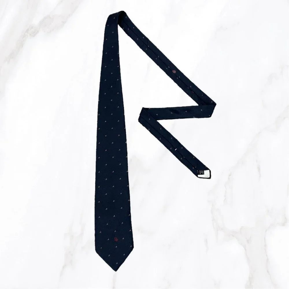 Vintage Christian Dior Navy Blue Silk Blend‎ Graphic Tie, OS